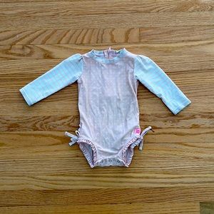 Ruffle Butts Pink and White Swimsuit - Size 12-18 months
